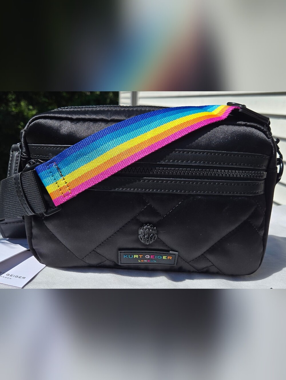 NWT Kurt Geiger London Rainbow Quilted Recycled Nylon Crossbody Bag w/Dust Bag